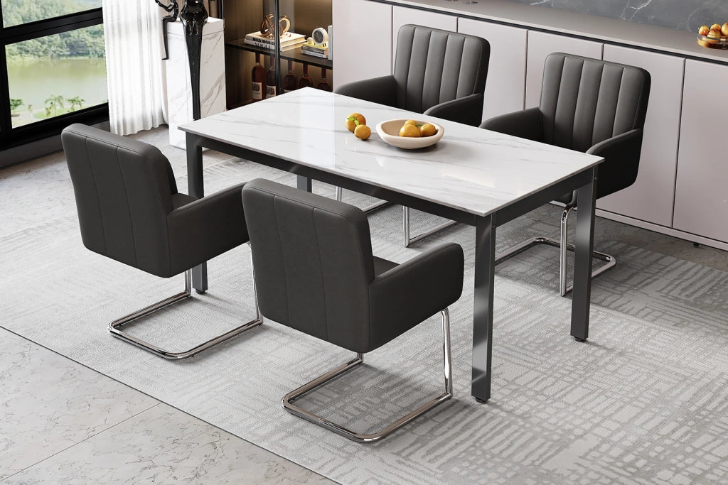 Set di 2 sedie da pranzo in PU nero con gambe in metallo a Z