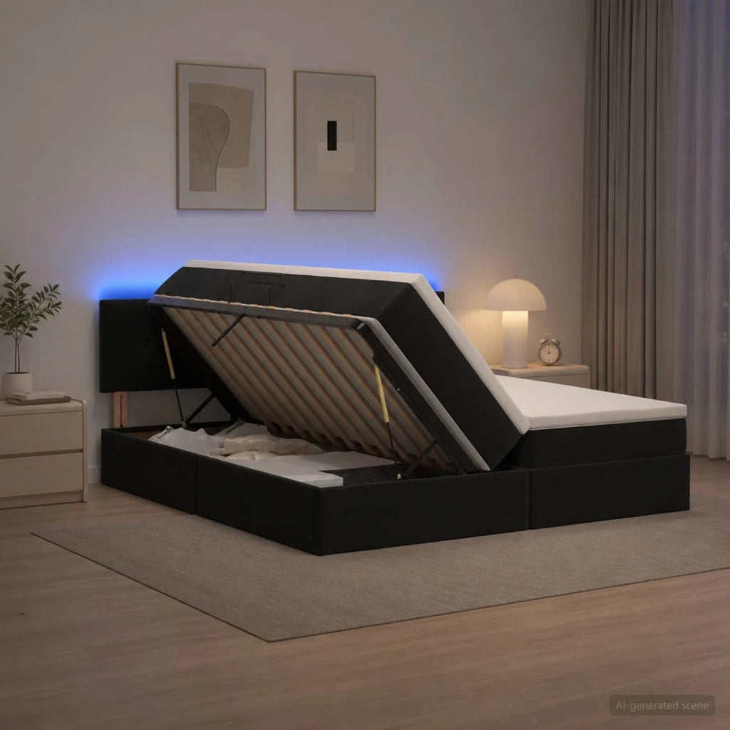 Letto con contenitore LED e materasso Nero 200 x 200 cm Velluto 3459392