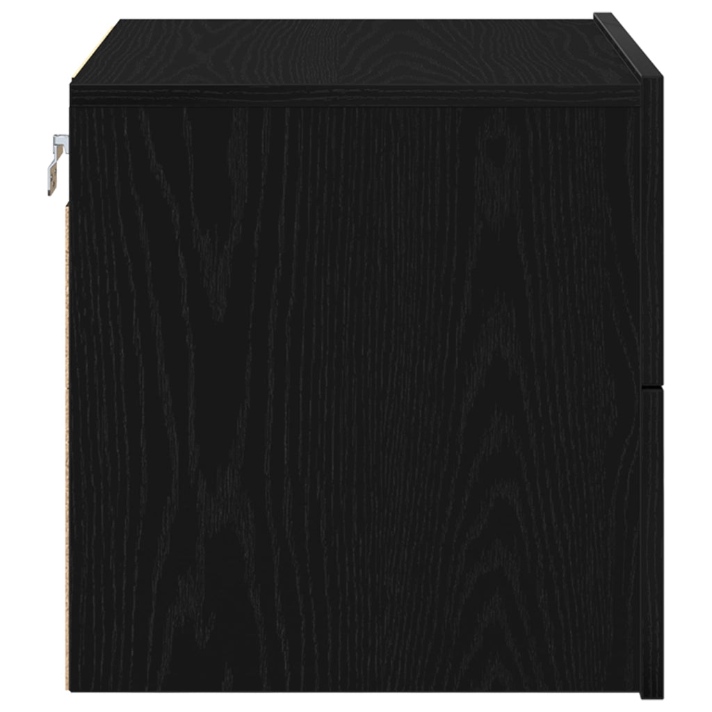 Comodino con LED Montato a Muro Rovere Nero 50x39x41 cm