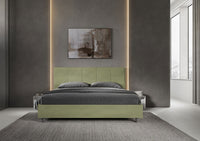 Letto Matrimoniale King Size 200x210 cm con Rete Imbottito in Microfibra Mika Tè Verde