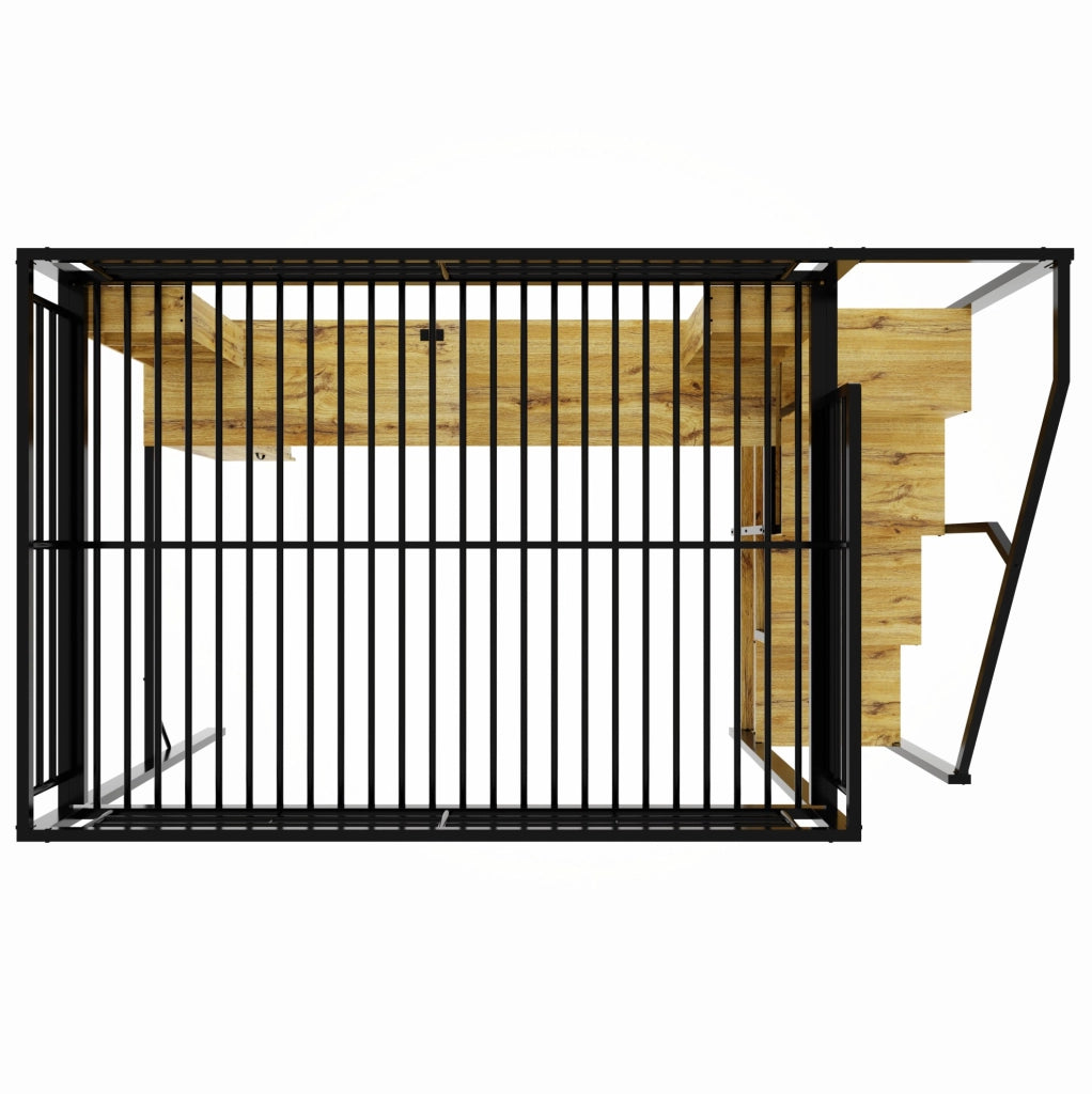 Letto a soppalco in metallo e MDF 140x200 cm con scrivania; armadio; scale contenitore e USB; nero