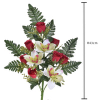 Set 4 Bouquet Artificiali Frontale di Cymbidium e Rose H 43 cm