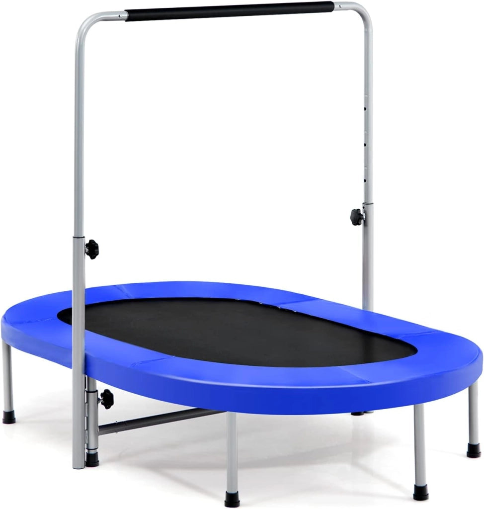 Trampolino doppio per bambini, 154 x 90 cm (L x L), Trampolino per fitness pieghevole, maniglia regolabile, rimbalzo ovale per bambini e adulti, portata massima di 150 kg