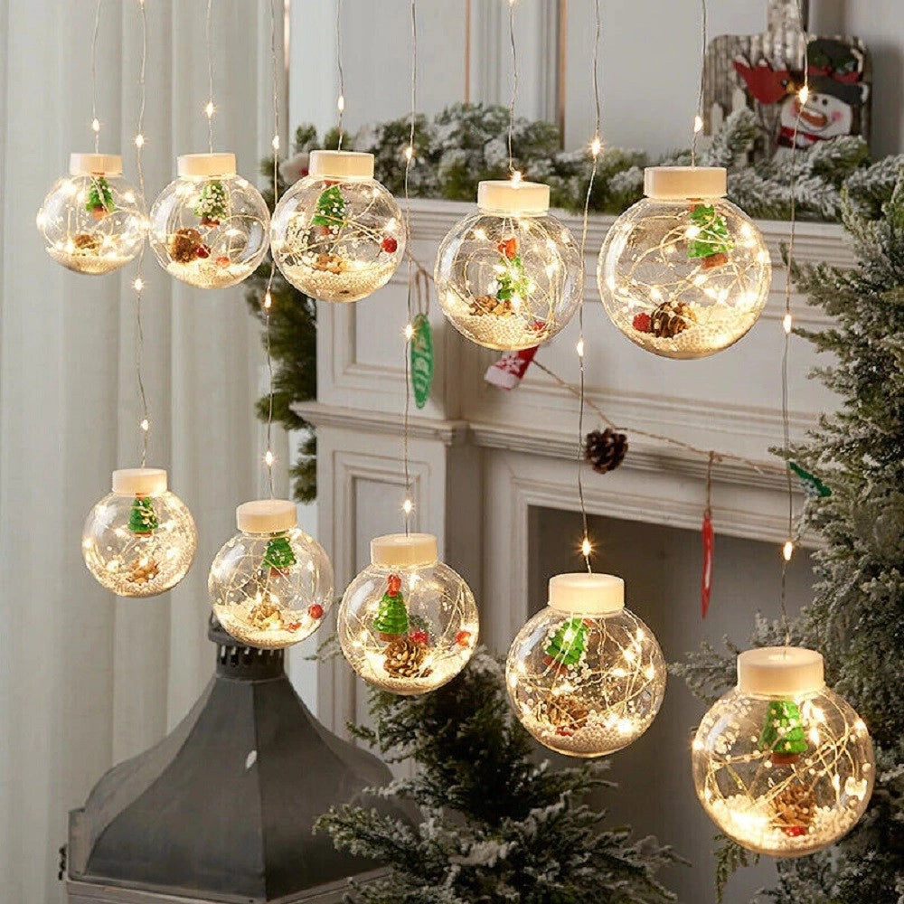 Trade Shop - Luci Di Natale 10 Sfere Babbo Natale Tenda Natalizia Luminosa Luce Bianca Fredda -