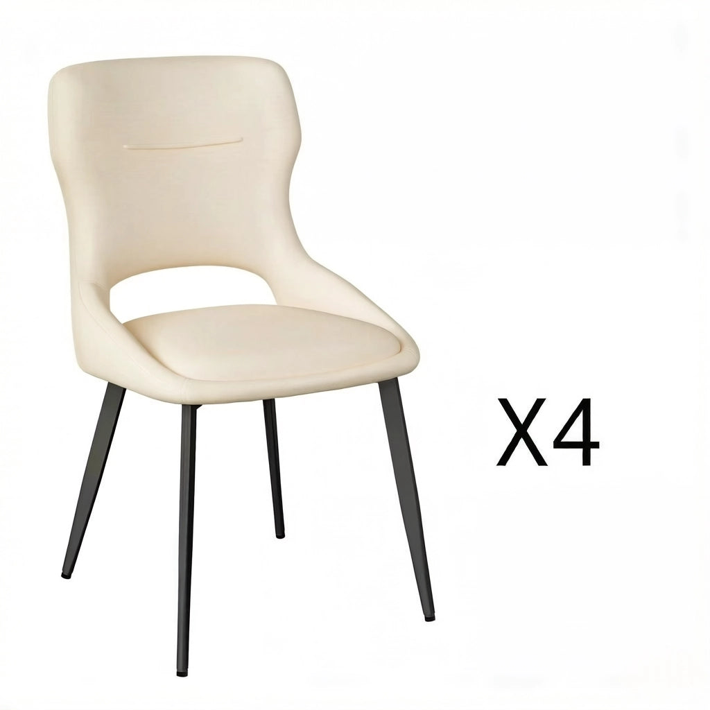 Set di 4 sedie da pranzo con schienale e braccioli in chenille beige