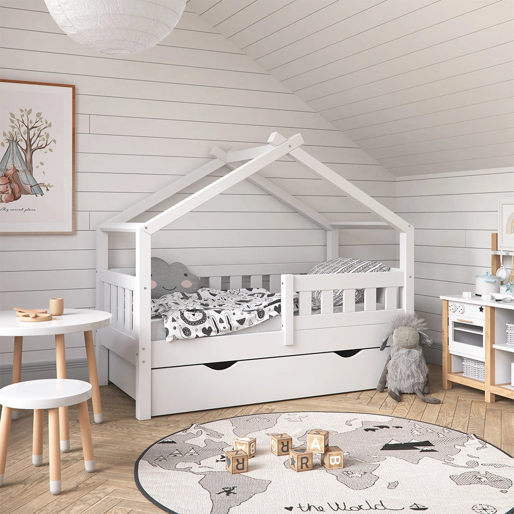 Vitalispa Letto montessori bambini Bianco 70x140 cm con cassetto e materasso