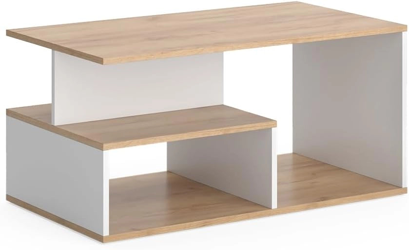 Tavolino da salotto Hasso, Quercia dorata/antracite, 90 x 49.4 cm, con ripiano per riporre riviste e telecomandi