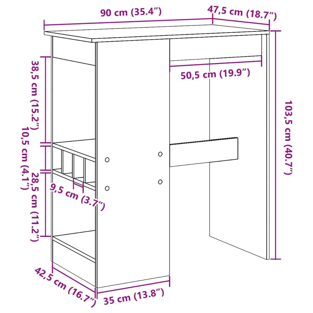Tavolo Bar con Rastrelliera Rovere 90x47,5x103,5 cm Multistrato 854341