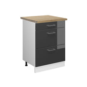 Vicco Mobiletto base per cucina Antracite lucido 60 cm con cassetti, PL Rovere