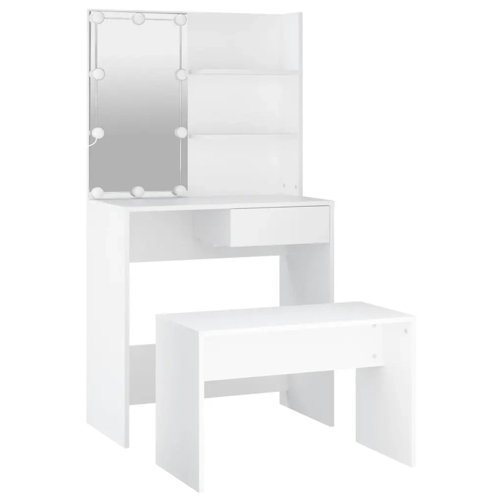 Set Tavolo da Toeletta Bianco con LED in Legno Multistrato 3114107
