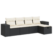Set Divani da Giardino 5 pz | Set Salotto da Giardino con Cuscini in Polyrattan Nero