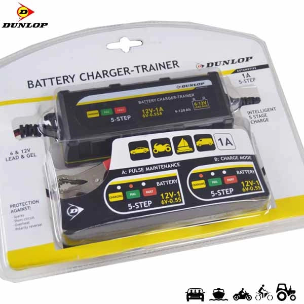 Caricabatterie Mantenitore Batteria Auto Moto Portatile + Cavetti 6V 12V Dunlop