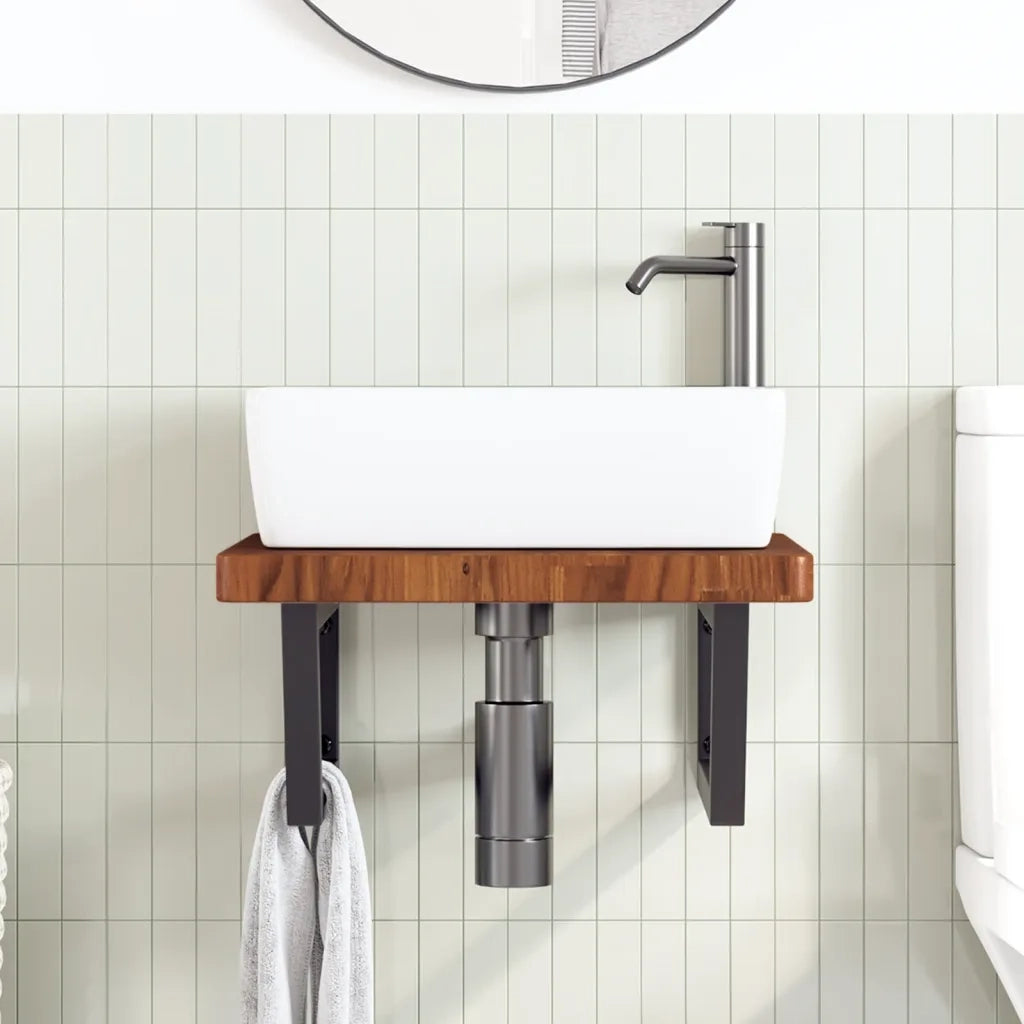 vidaXL Ripiano a Parete per Lavabo in Acciaio e Massello di Rovere