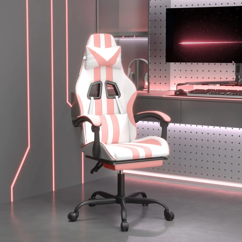 Sedia da Gaming Girevole Poggiapiedi Bianca e Rosa Similpelle 349540