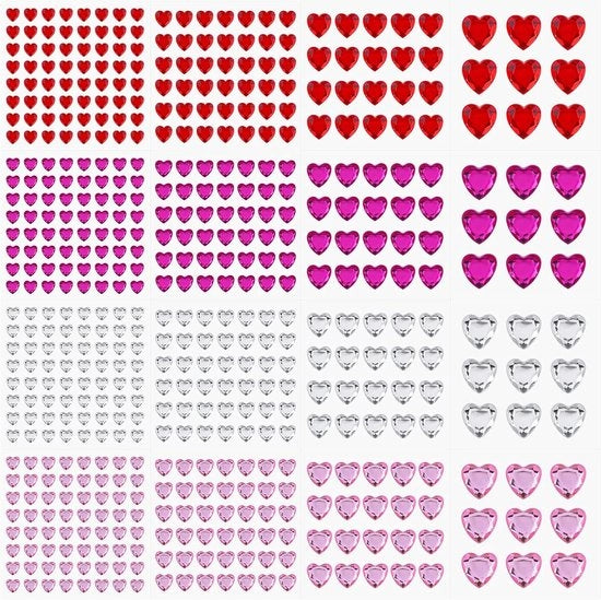 Sticker Hart di Vetro Acril - Stickers con Paillette - Adesivi per Gioielli Fai da Te - 4 Colori 4 Dimensioni - Paillette Artigianali - Attività per Bambini - Paillette per il Viso.