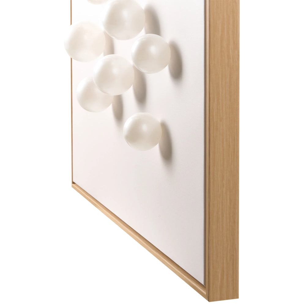 Decorazione da parete pallina tridimensionale bianca realizzata a mano con materiali sintetici cornice in legno di pino, per il soggiorno