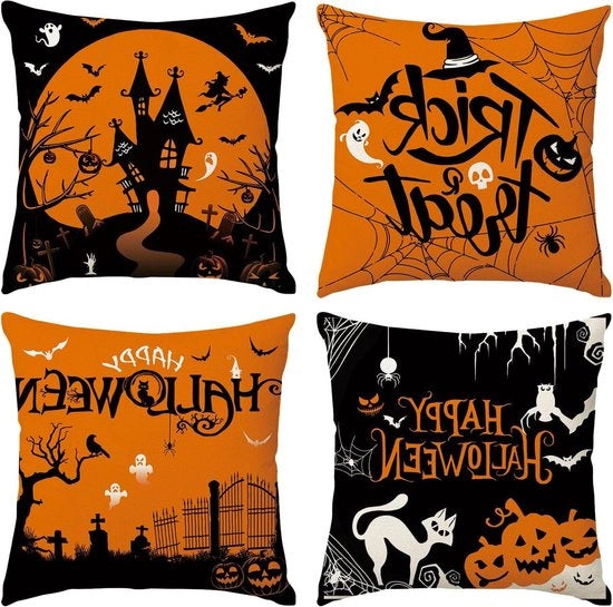 Decorazione di Halloween - Copripiuma di Halloween 45 x 45 - 4 pezzi - Decorazione di Halloween per casa giardino divano