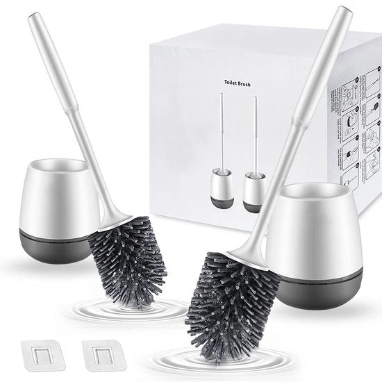 Set di 2 spazzole per il water, con asta di supporto, spazzola per il water con asta di supporto, spazzola profonda, spazzola per il water veloce asciugante con setole morbide flessibili (pavimento/muro)