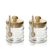 2 BARATTOLI DA CUCINA IN VETRO CON CUCCHIAIO E TAPPO IN LEGNO 8X11CM CAPIENZA 300 ML