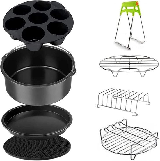 Accessori per Airfryer Completo - Incluso Contenitore in Silicone per Airfryer - Ø 20cm Accessori per Airfryer - 8 pezzi - Compatibile con Airfryer 3.2QT - 6.8QT