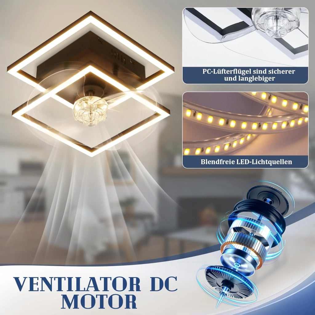 ZMH Ventilatore da Soffitto Silenzioso LED Nero con Illuminazione Moderna Intensità Regolabile per Camera da Letto