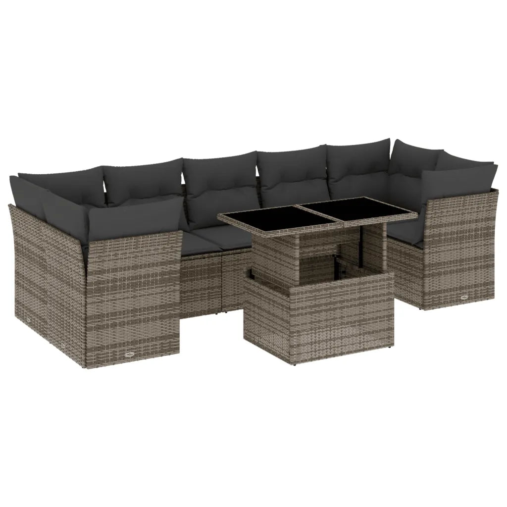 Set Divano da Giardino 8 pz con Cuscini Grigio in Polyrattan 3266400