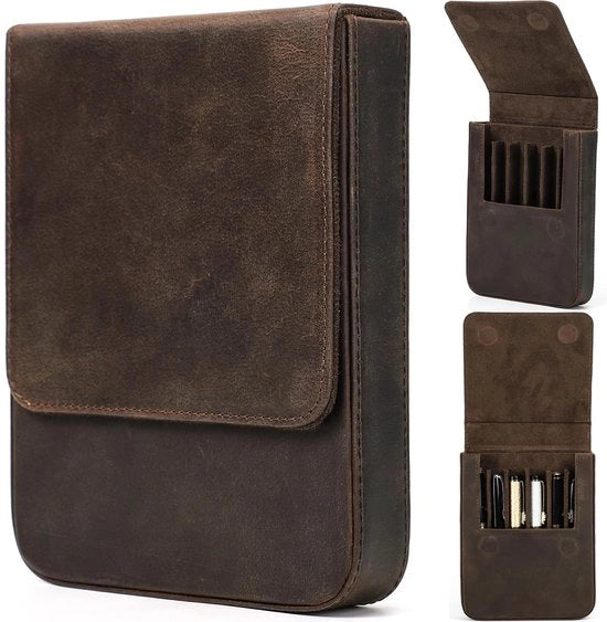 Organizzatore vintage per 6 matite/pennarelli, design minimalistico, realizzato a mano, chiusura magnetica con cassetto, regalo per uomini/donne/ufficio, per tavolo da caffè, 6 contenitori