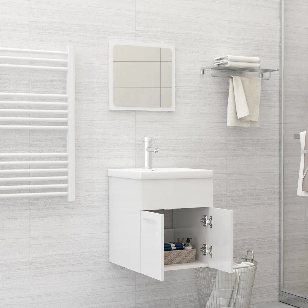 Set Mobili da Bagno | Armadio da bagno 2 pz Bianco Lucido in Legno Multistrato