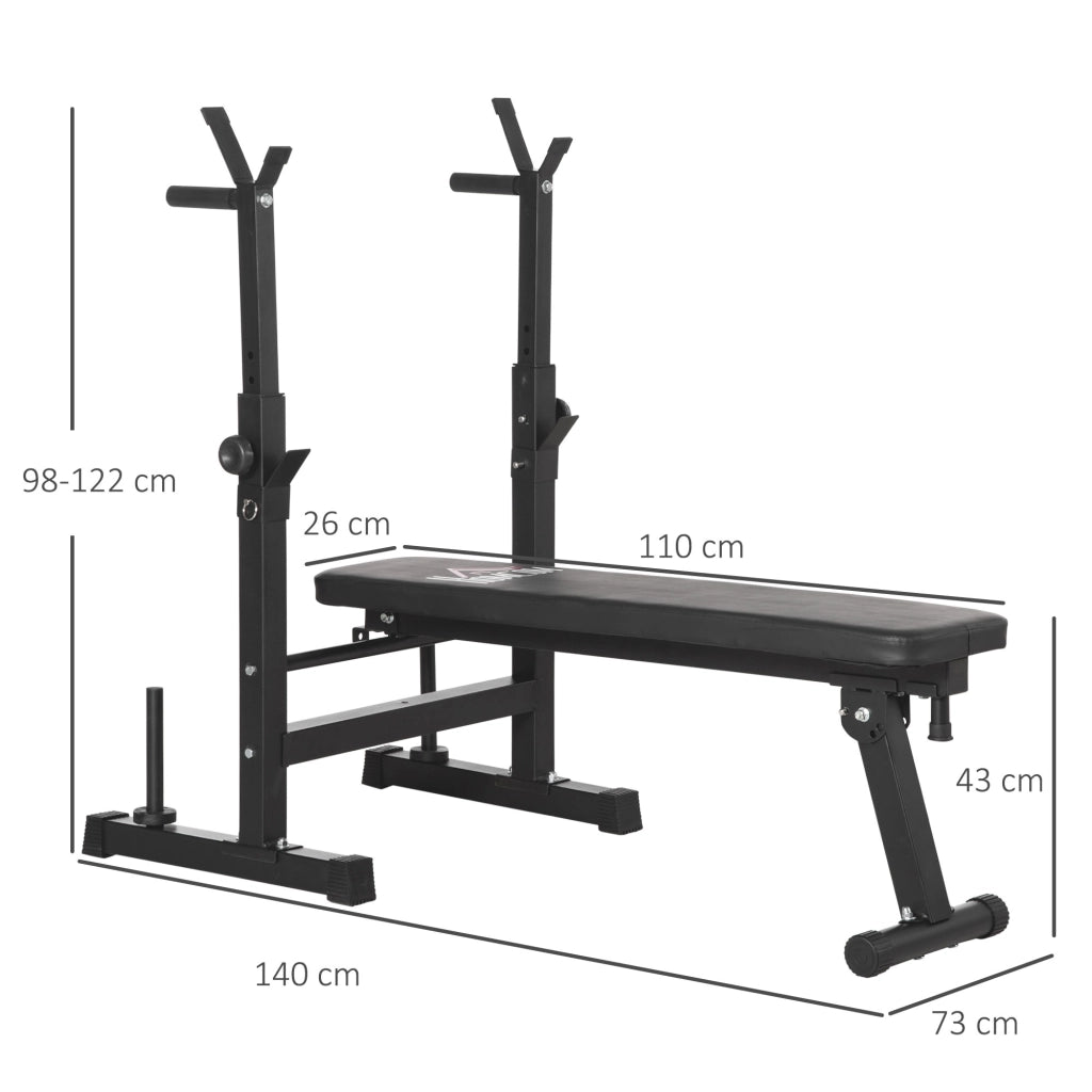 EasyComfort Panca Pesi Pieghevole con 8 Altezze Regolabili e Supporto Bilanciere in Acciaio e PU, 140x73x98-122 cm, Nera