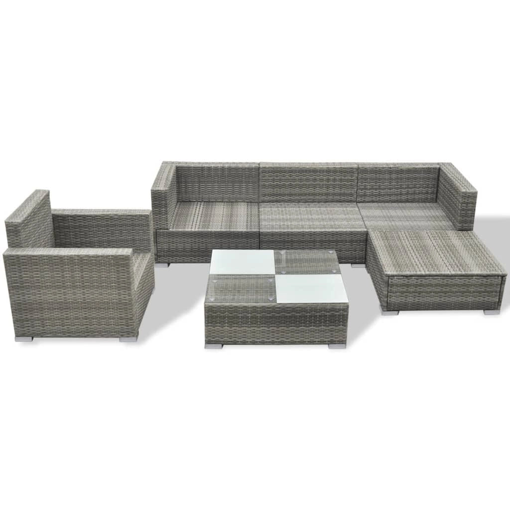 Set di mobili da giardino mobili da esterno 6 pezzi con cuscini resina intrecciata grigia 02_0016875