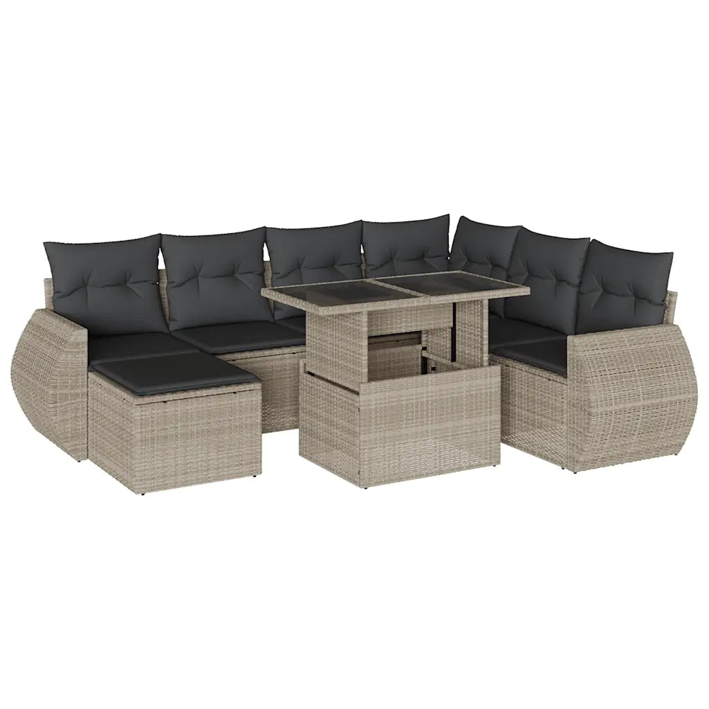 Set Divano da Giardino 8pz con Cuscini Grigio Chiaro Polyrattan