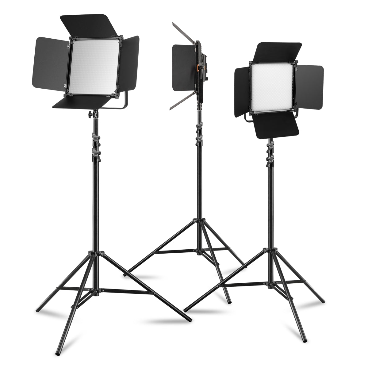 3x LED Niova 100-F Pro 100 W bicolore con treppiede per lampada, luce video dimmerabile, luce da studio con luce morbida, luce fotografica con telecomando