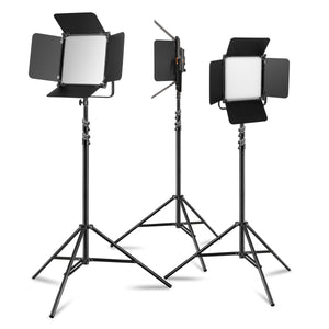 3x LED Niova 100-F Pro 100 W bicolore con treppiede per lampada, luce video dimmerabile, luce da studio con luce morbida, luce fotografica con telecomando