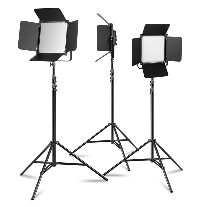 3x LED Niova 100-F Pro 100 W bicolore con treppiede per lampada, luce video dimmerabile, luce da studio con luce morbida, luce fotografica con telecomando