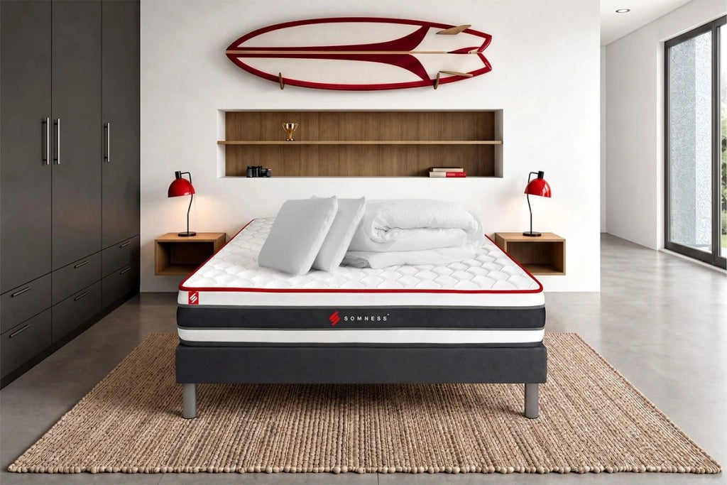 Pacchetto letto completo - Materasso 160x200cm + Box spring con doghe (kit) + 2 cuscini + Piumone - Energy