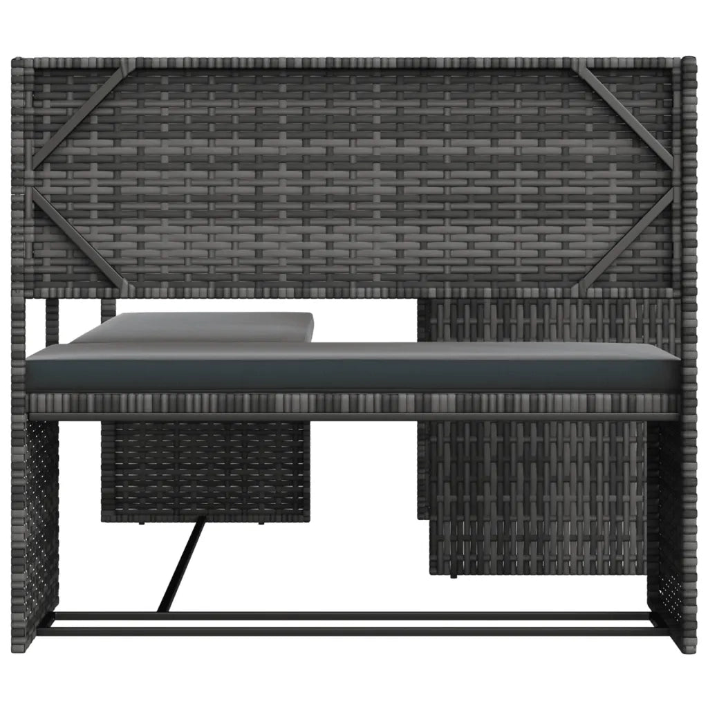 Divano da Giardino con Tavolo e Cuscini a L Grigio Polyrattan 362348