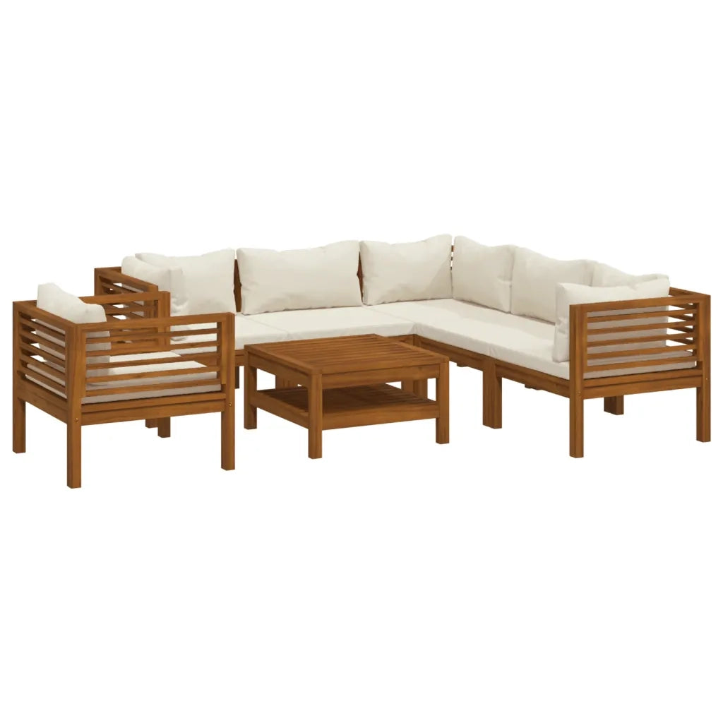 Set Divani da Giardino 7 pz con Cuscini Crema in Legno Acacia 3086938