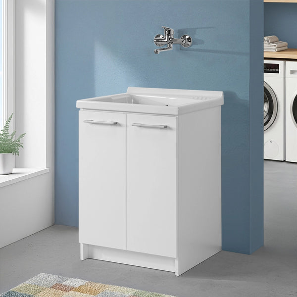 Mobile lavatoio 61x61 cm a due ante con vasca in ceramica Revine