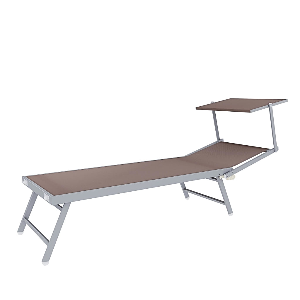 Lettino Prendisole Pieghevole Professionale In Alluminio Tessuto Textilene 720 gr/m² Tettuccio Orientabile Parasole Sdraio Prendi Sole Mare Spiaggia Piscina Giardino 182 x 60 x 38 cm (Tortora)