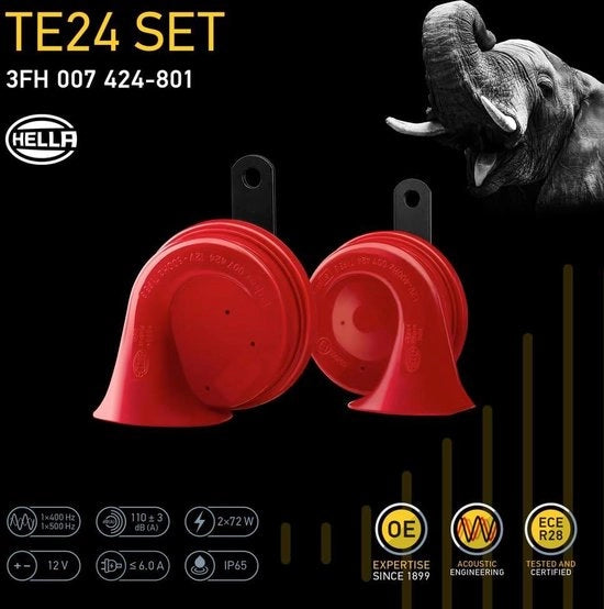 Luce sirena elettrica 12V 110dB(A) 400-500Hz Connessione stekker rossa/nera - Set - Quantità: 2 - Modello TE16 Luce sirena