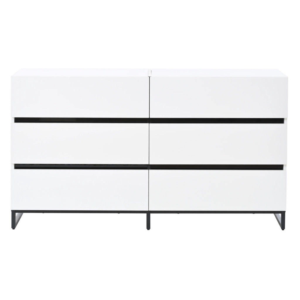 Credenza da soggiorno 140x39;5x78;5 cm con 6 cassetti; finitura lucida; truciolare e metallo; bianco e nero