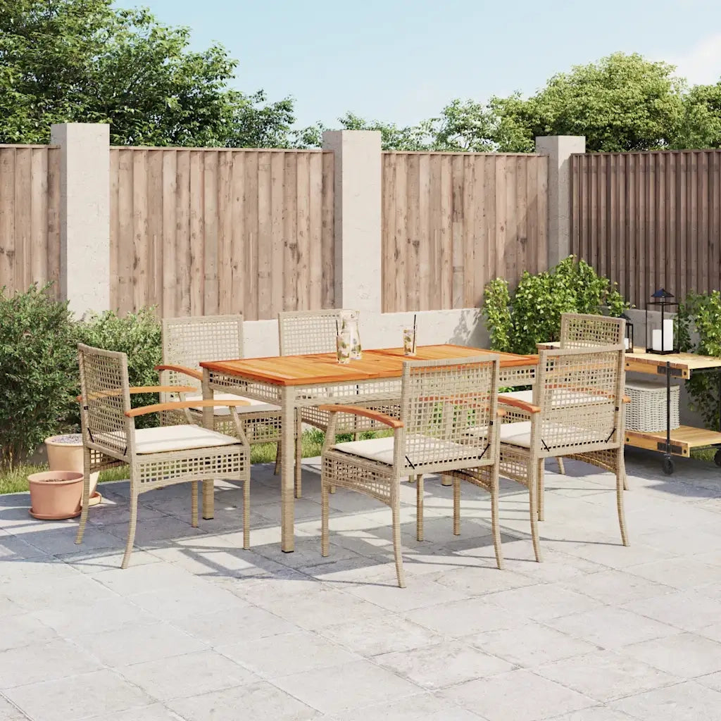 Set da Pranzo da Giardino 7 pz con Cuscini Beige in Polyrattan 3213581