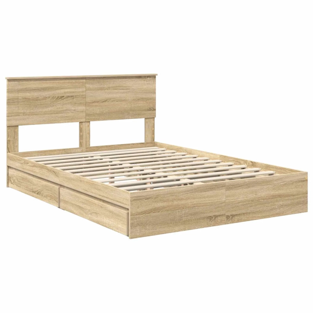 Letto con Contenitore con testiera Rovere Sonoma 140 x 190 cm