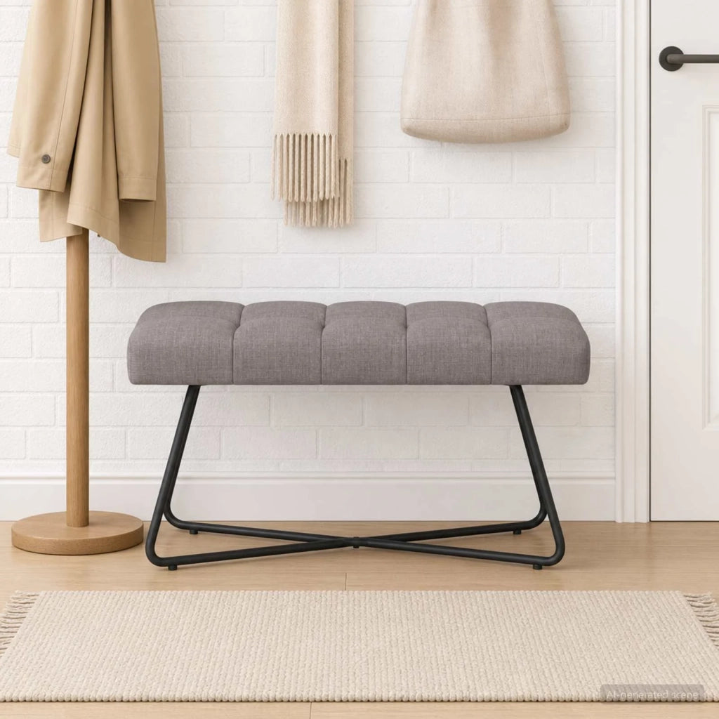 Panchina con bottoni imbottiti Tortora 80 x 40 x 46 cm Tessuto 42038363