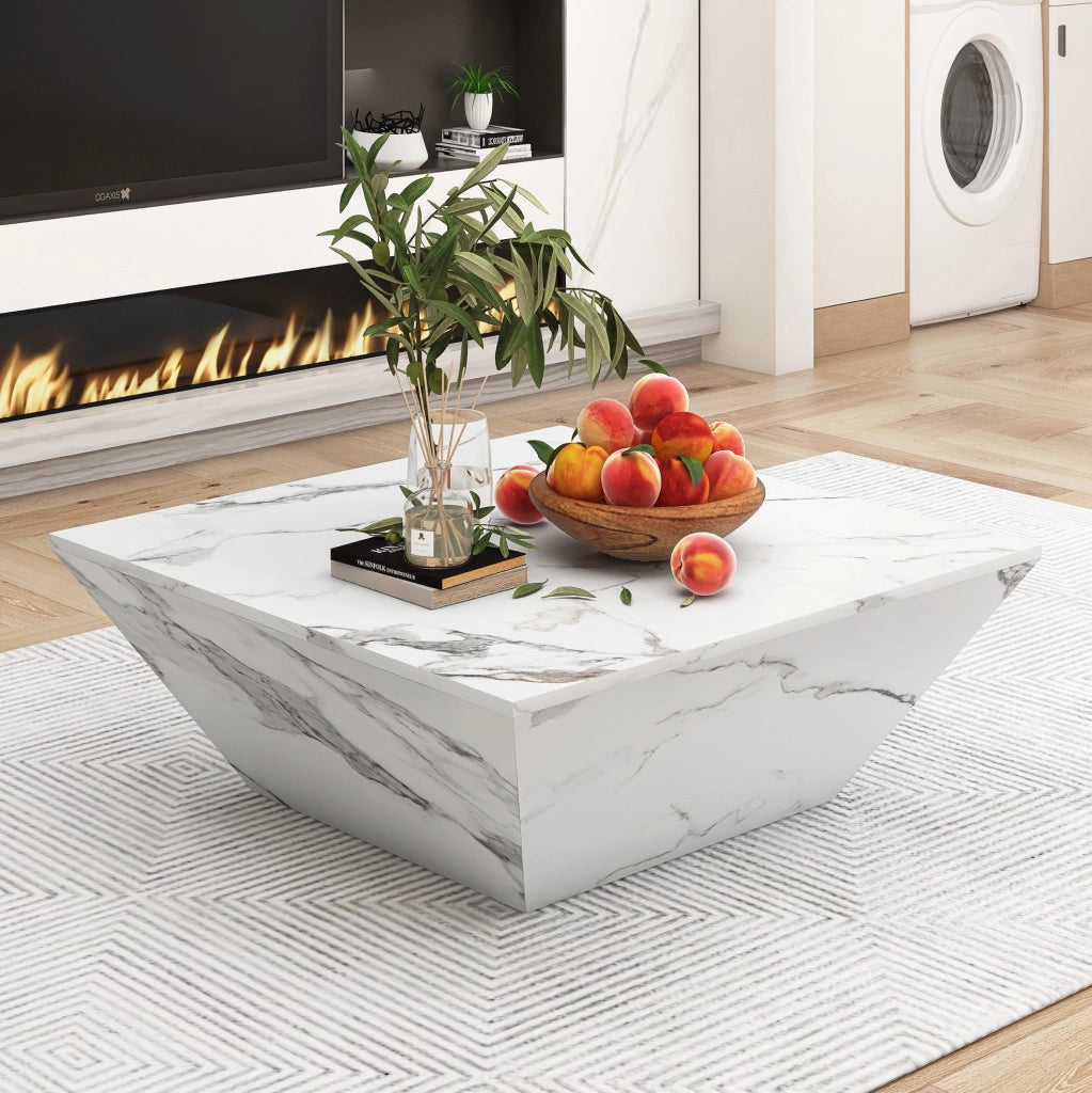 Tavolino da caff猫 70x70x37 cm; design trapezoidale con 2 cassetti; MDF bianco