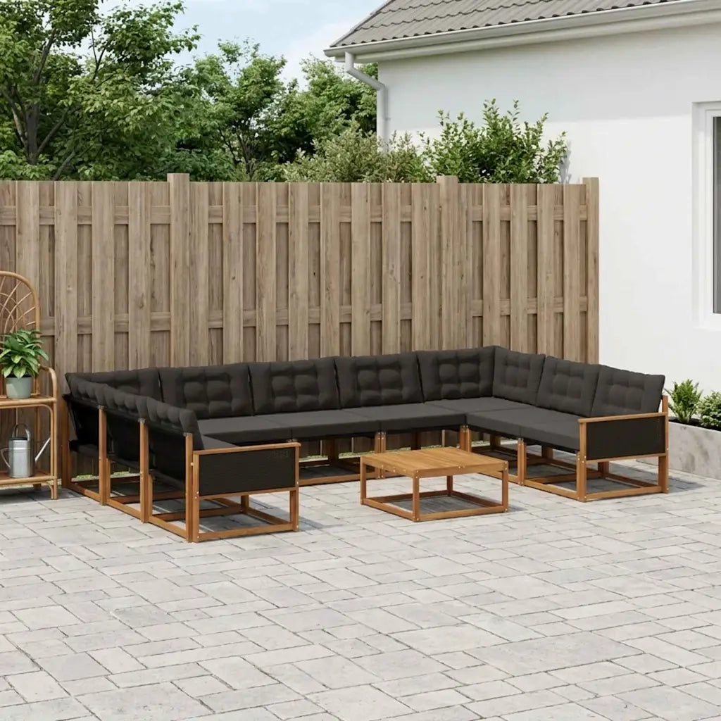 Set di divani da esterno con cuscino 10 pcs Naturale e Nero 3381688