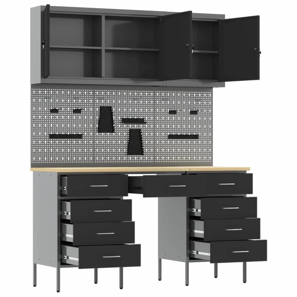 Mobile da lavoro 8 pcs Nero Legno ingegnerizzato e acciaio 3321458