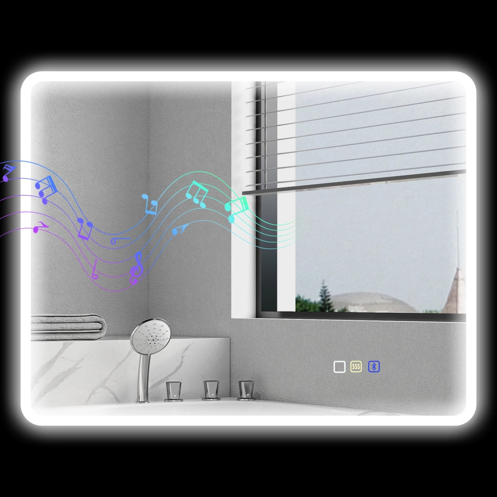 Specchio da Bagno 70x90 cm LED Bluetooth con Interruttore Touch Luce 3 Colori Anti-appannamento Argento