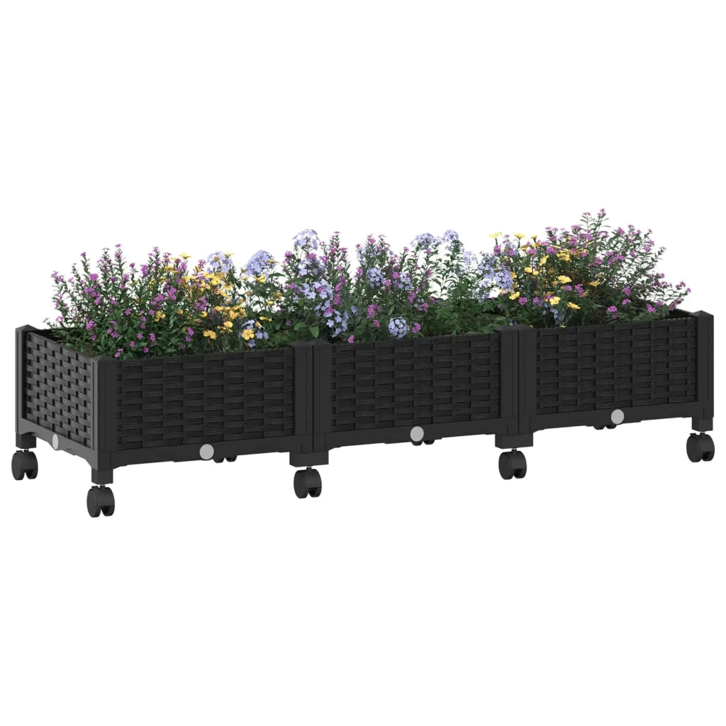 Vaso da Giardino con Ruote Nero 120 x 40 x 29 cm PP 3423042