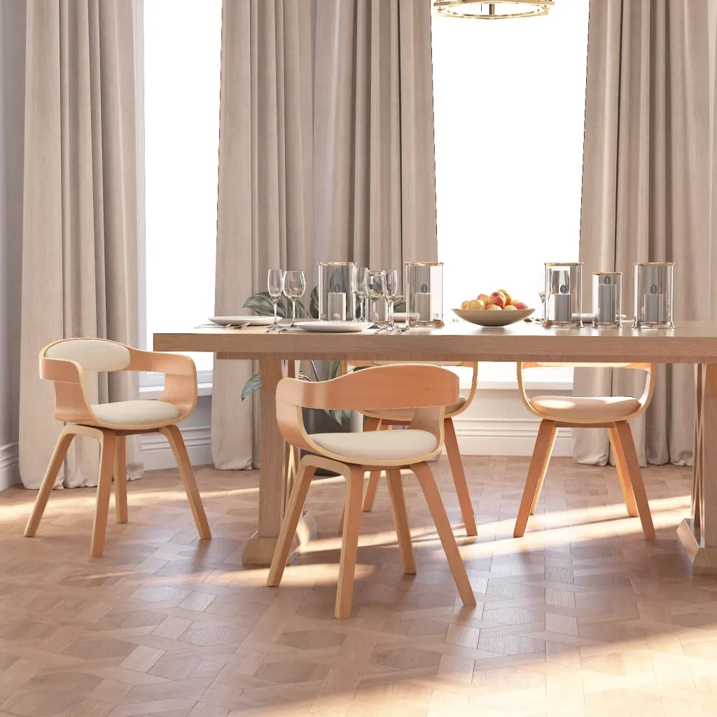 Sedie da Pranzo 4 pz Crema in Legno Curvato e Similpelle cod mxl 28159